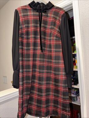 Tommy Hilfiger Red and Black Plaid Long-Sleeve A-Line Dress